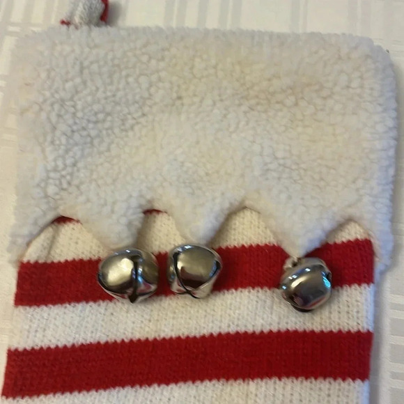 Striped White And Red Knit Fleece Cuff Bells Christmas Stocking - Picture 2 of 4